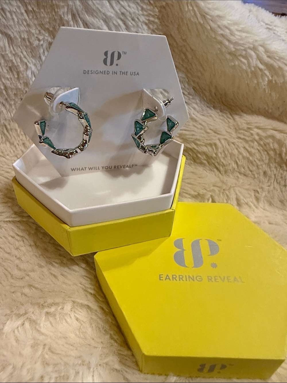 Rhodium plated Hoop Earrings with Emerald Ice Crystal Triangle Stones